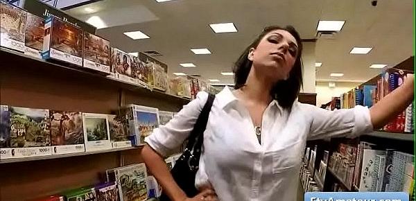  Sexy brunette amateur Darcie show her natural big round boobs in public